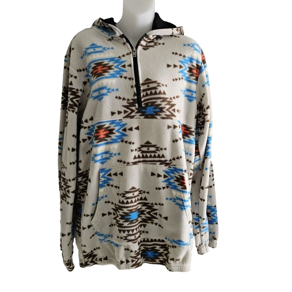 Men's Fleece Southwest Aztec Rebels & Nomads  Hooded Pullover 3/4 zip Size Small